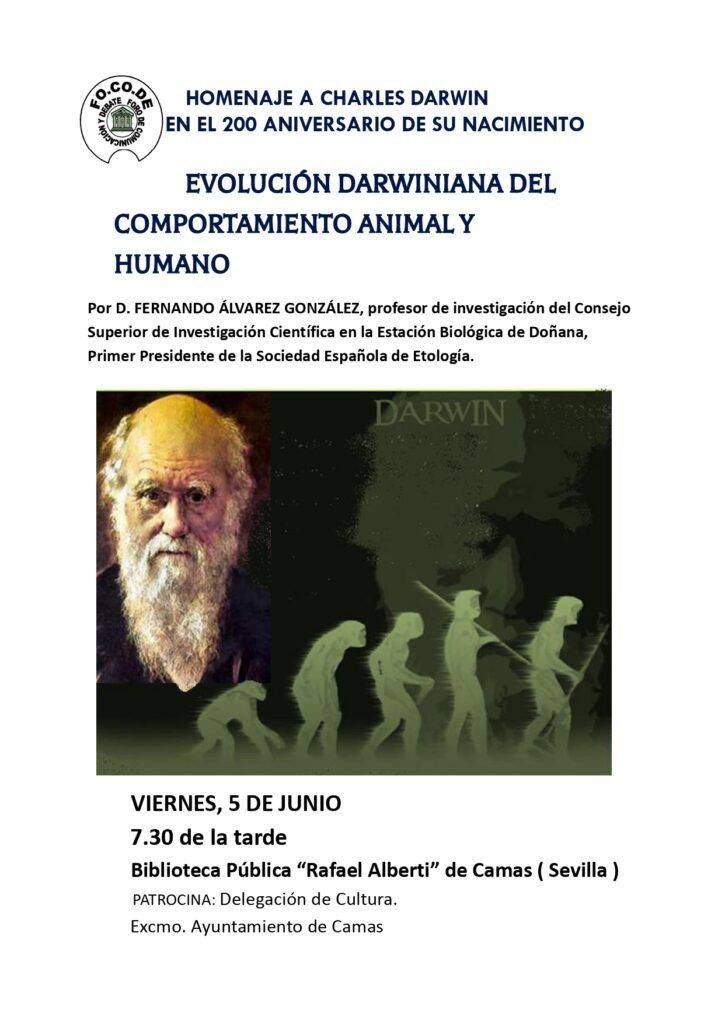 Cartel Evolución darwiniana del comportamiento animal y humano. Homenaje a Charles Darwin, en el bicentenario de su nacimiento Cartel Evolución darwiniana del comportamiento animal y humano. Homenaje a Charles Darwin, en el bicentenario de su nacimiento